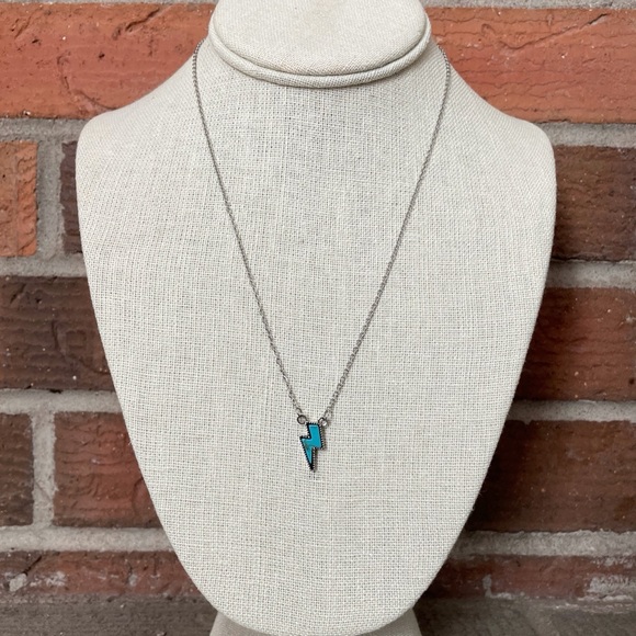 Faux Turquoise Lightning Bolt Necklace - Picture 2 of 2